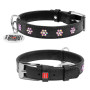 Ошейник для собак WAUDOG Glamour кожаный чёрный со стразами "Цветы" и QR паспортом