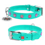 Ошейник для собак WAUDOG Glamour кожаный ментоловый со стразами "Цветы" и QR паспортом