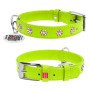 Ошейник для собак WAUDOG Glamour кожаный салатовый со стразами "Цветы" и QR паспортом