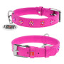 Ошейник для собак WAUDOG Glamour кожаный розовый со стразами "Цветы" и QR паспортом