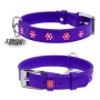 Ошейник для собак WAUDOG Glamour кожаный фиолетовый со стразами "Цветы" и QR паспортом