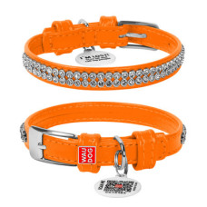 Нашийник для собак шкіряний WAUDOG Glamour з QR паспортом, з прикрасою "Полотно стрази", помаранчевий