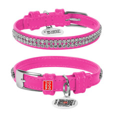 Нашийник для собак шкіряний WAUDOG Glamour з QR паспортом, з прикрасою "Полотно стрази", рожевий
