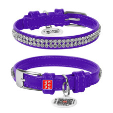 Ошейник для собак кожаный WAUDOG Glamour с QR паспортом, с украшением "Полотно страз", фиолетовый