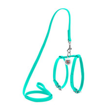 Кожаная шлея WAUDOG Glamour с поводком для собак и котов с QR паспортом Ментоловая