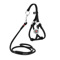 Кругла шкіряна шлея WAUDOG Glamour з повідцем для котів і дрібних собак Чорна