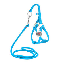 Кругла шкіряна шлея WAUDOG Glamour з повідцем для котів і дрібних собак Блакитна