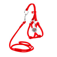 Круглая кожаная шлея WAUDOG Glamour с поводком для котов и мелких собак Красная