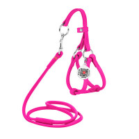 Кругла шкіряна шлея WAUDOG Glamour з повідцем для котів і дрібних собак Рожева