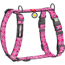 Шлея для собак анатомическая WAUDOG Nylon "Смайлы на розовом" с QR-паспортом