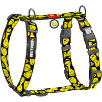 Шлея для собак анатомическая WAUDOG Nylon "Смайлы на черном" с QR-паспортом