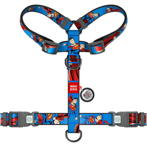 Шлея для собак анатомічна H-подібна WAUDOG Nylon "Сила Супермена" з QR-паспортом