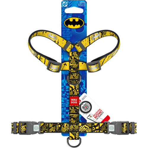 Шлея для собак светоотражающая анатомическая WAUDOG Nylon "Бэтмен Эскиз" с QR-паспортом