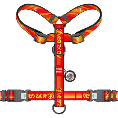 Шлея для собак світловідбивна анатомічна WAUDOG Nylon "Флеш Лого" з QR-паспортом