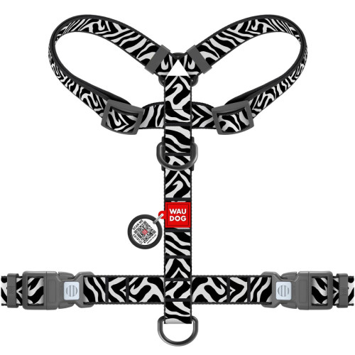 Шлея анатомическая WAUDOG Nylon с рисунком Зебра (с двумя фастексами)