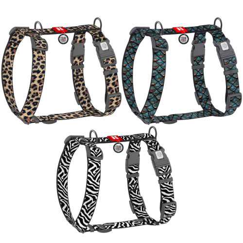 Шлея анатомическая WAUDOG Nylon с рисунком Чешуя (с двумя фастексами и QR паспортом)