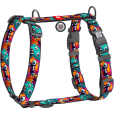 Шлея для собак анатомическая WAUDOG Nylon "Зубастые монстры" с QR-паспортом