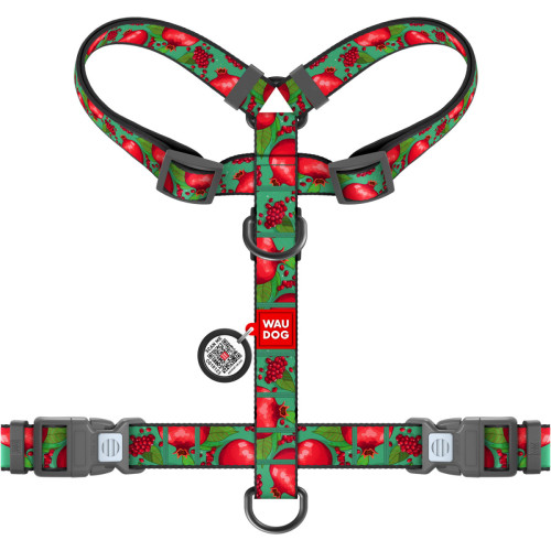 Шлея для собак анатомическая WAUDOG Nylon "Гранаты" с QR-паспортом