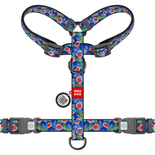 Шлея для собак анатомическая WAUDOG Nylon "Инжир" с QR-паспортом