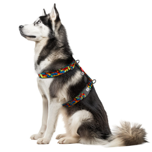 Шлея для собак анатомическая WAUDOG Nylon "Блоки" с QR-паспортом