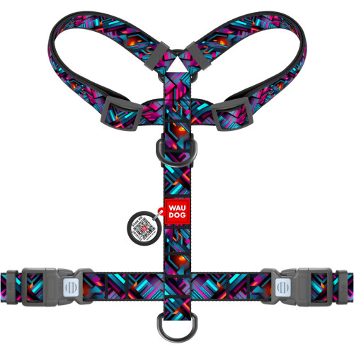 Шлея для собак анатомическая WAUDOG Nylon "Бесконечные миры" с QR-паспортом