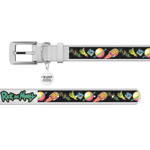 Кожаный ошейник для собак WAUDOG Design с рисунком "Рик и Морти 3", белая кожа