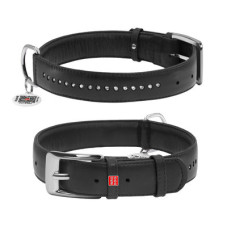 Ошейник для собак кожаный WAUDOG Glamour с QR паспортом, двойной со стразами, чёрный