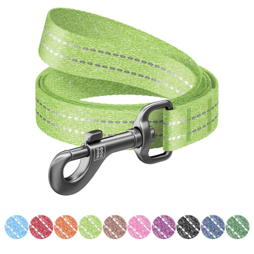 Поводок для собак из восстановленного хлопка WAUDOG Re-cotton светоотражающий, салатового цвета (150-500 см)