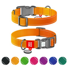 Ошейник для собак WAUDOG Nylon Mono оранжевого цвета, светоотражающий, с QR‑паспортом