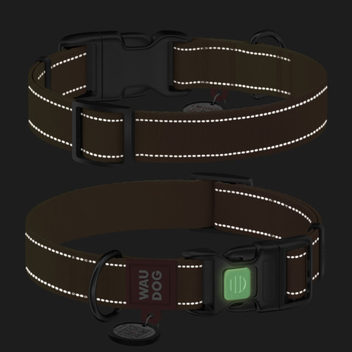 Ошейник для собак WAUDOG Nylon Mono оранжевого цвета, светоотражающий, с QR‑паспортом