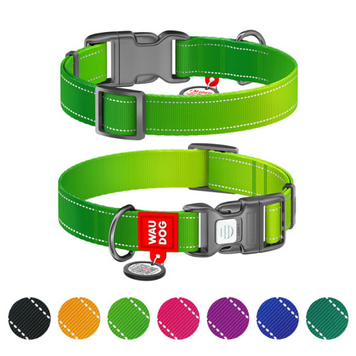 Ошейник для собак WAUDOG Nylon Mono салатового цвета, светоотражающий, пластиковый фастекс