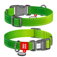 Ошейник для собак WAUDOG Nylon Mono салатового цвета, светоотражающий, пластиковый фастекс
