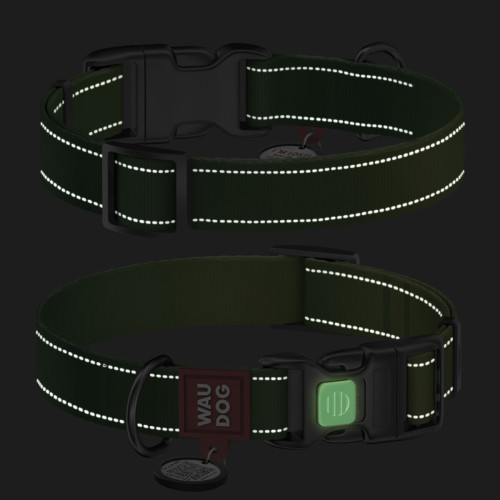 Ошейник для собак WAUDOG Nylon Mono салатового цвета, светоотражающий, пластиковый фастекс