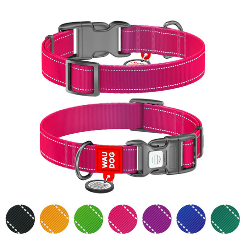 Ошейник для собак WAUDOG Nylon Mono розового цвета, светоотражающий, пластиковый фастекс
