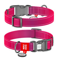 Ошейник для собак WAUDOG Nylon Mono розового цвета, светоотражающий, пластиковый фастекс