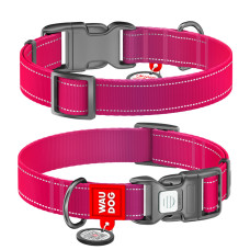 Ошейник для собак WAUDOG Nylon Mono розового цвета, светоотражающий, пластиковый фастекс