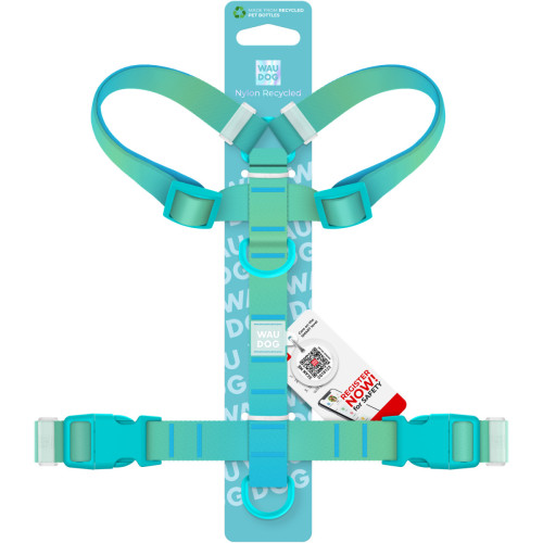 Шлея для собак анатомическая Н-образная WAUDOG Nylon Recycled "Градиент Голубой"