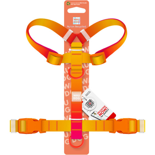 Шлея для собак анатомическая Н-образная WAUDOG Nylon Recycled "Градиент Оранжевый"