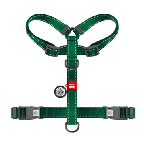 Шлея для собак Н-образная светоотражающая WAUDOG Nylon Mono цвет "Зеленый"