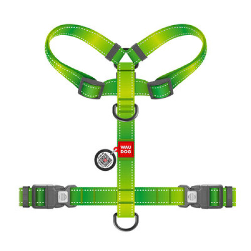 Шлея для собак Н-образная светоотражающая WAUDOG Nylon Mono цвет "Салатовый"
