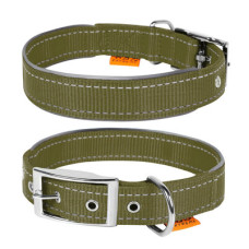 Ошейник Dog Extreme из нейлона, двойной со светоотражающей вставкой, хаки