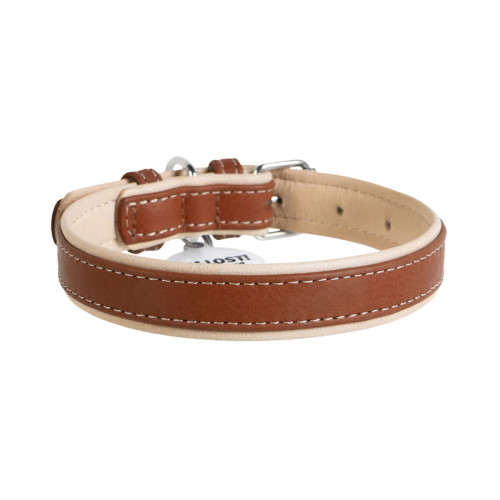 Ошейник для собак "Waudog soft" кожаный с QR-паспортом коричневого цвета