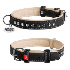 Нашийник для собак WAUDOG Soft шкіряний з QR паспортом та металічними прикрасами, чорний