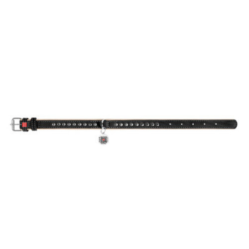 Ошейник для собак WAUDOG Soft кожаный с QR паспортом и металлическими украшениями, черный