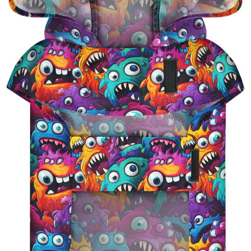 Дощовик-накидка для собак WAUDOG Clothes з капюшоном, малюнок «Зубасті монстри»