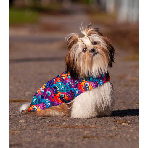 Дощовик-накидка для собак WAUDOG Clothes з капюшоном, малюнок «Зубасті монстри»