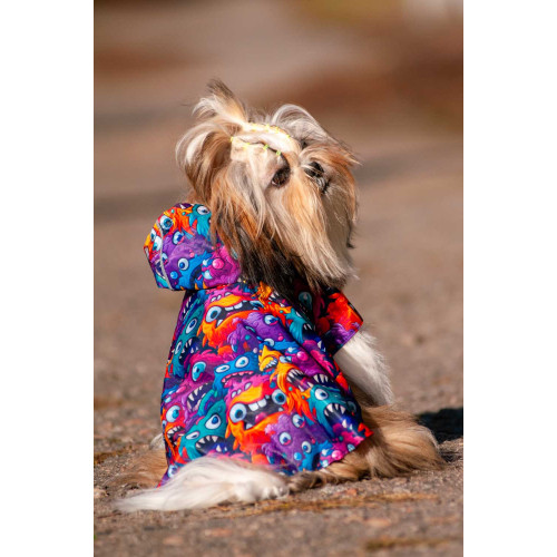 Дощовик-накидка для собак WAUDOG Clothes з капюшоном, малюнок «Зубасті монстри»