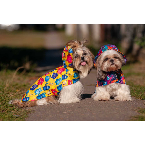 Дощовик-накидка для собак WAUDOG Clothes з капюшоном, малюнок «Мохнаті монстри»