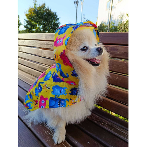 Дощовик-накидка для собак WAUDOG Clothes з капюшоном, малюнок «Мохнаті монстри»