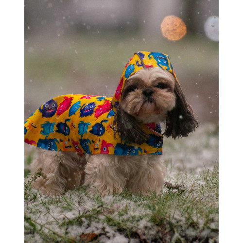 Дощовик-накидка для собак WAUDOG Clothes з капюшоном, малюнок «Мохнаті монстри»